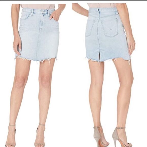Hudson Jeans Skirt Lulu Pencil Light Blue Wash Frayed Denim Skirt Sz 26 - Picture 1 of 11